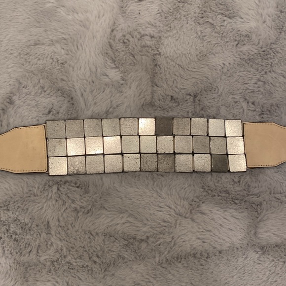 Vintage Rubik IceCube glass Mirror Suede Leather Wide statement belt Y2K RARE - Picture 7 of 14